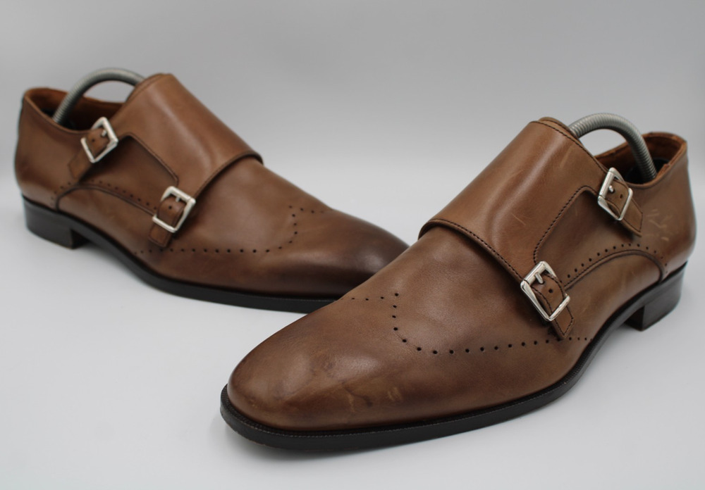 Size 9.5 - Matteo Massimo 8279 Genuine Leather Monk Strap Dress Shoes Italy
